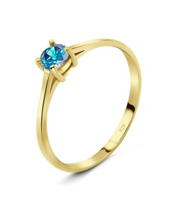 Gold Plate 4mm Blue Topaz CZ Ring CSR-150-4-GP